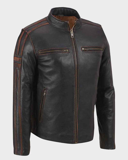 Cortano Brown Cafe Racer Leather Jacket for Men