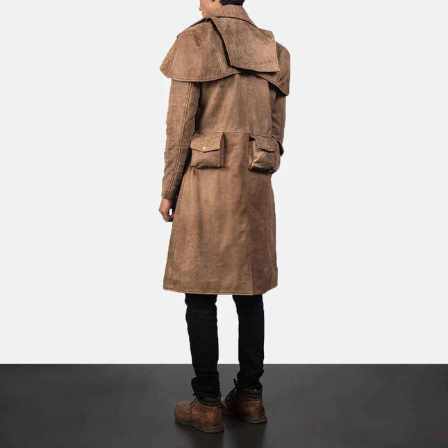 Men's Army Brown Leather Duster