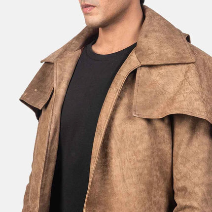 Men's Army Brown Leather Duster