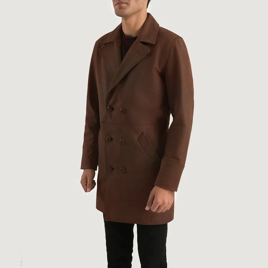 Roderick Distressed Brown Pull-Up Leather Coat