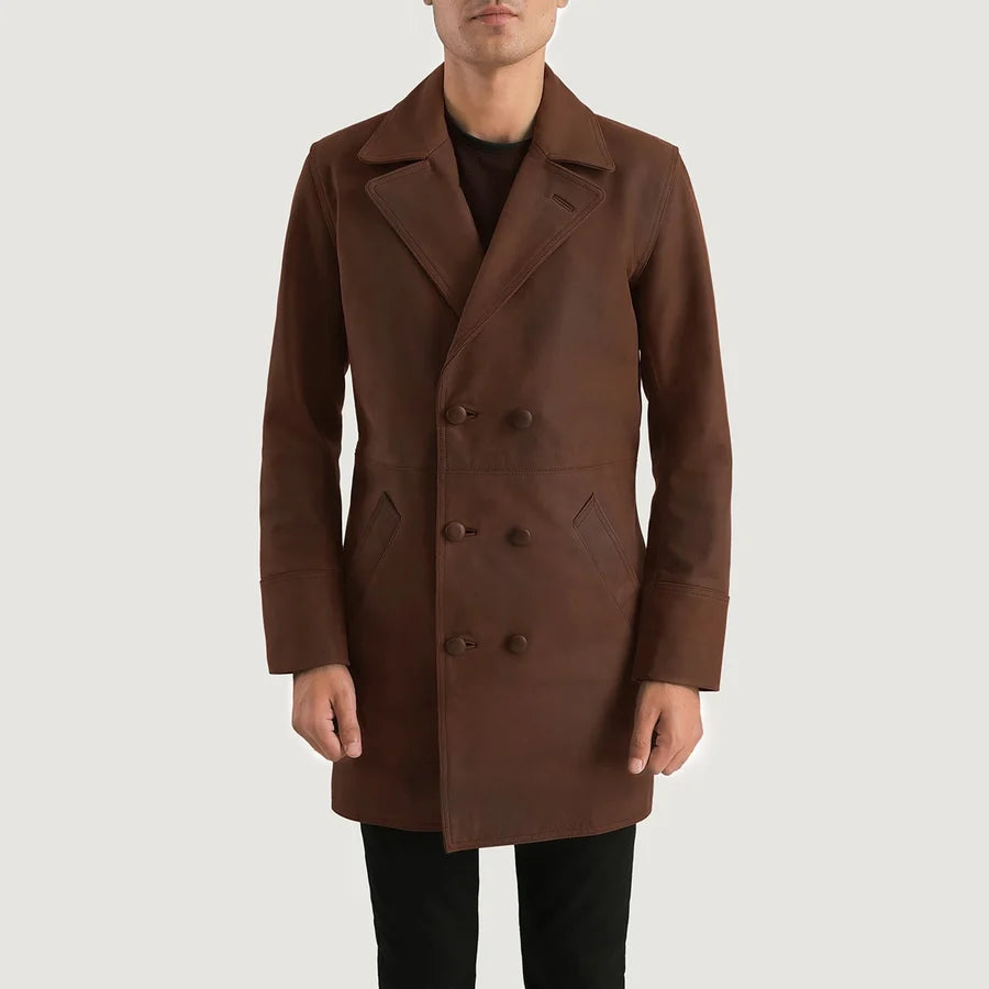 Roderick Distressed Brown Pull-Up Leather Coat