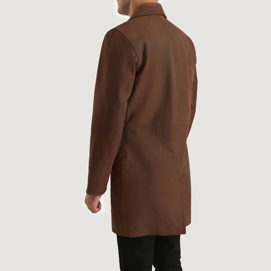 Roderick Distressed Brown Pull-Up Leather Coat