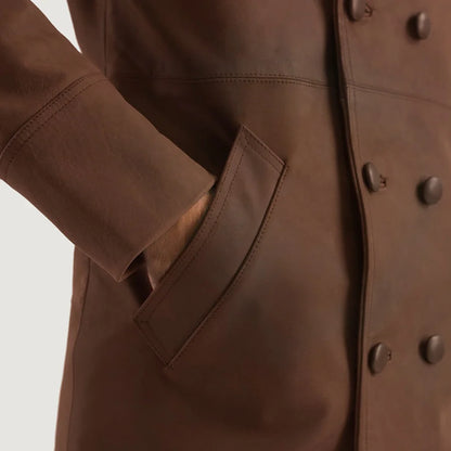 Roderick Distressed Brown Pull-Up Leather Coat