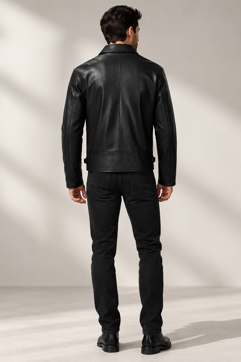 Velocita Men's Black Cafe Racer Jacket with White Stripes