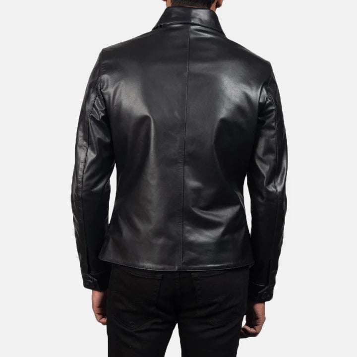 Harlow Tailored Black Leather Peacoat