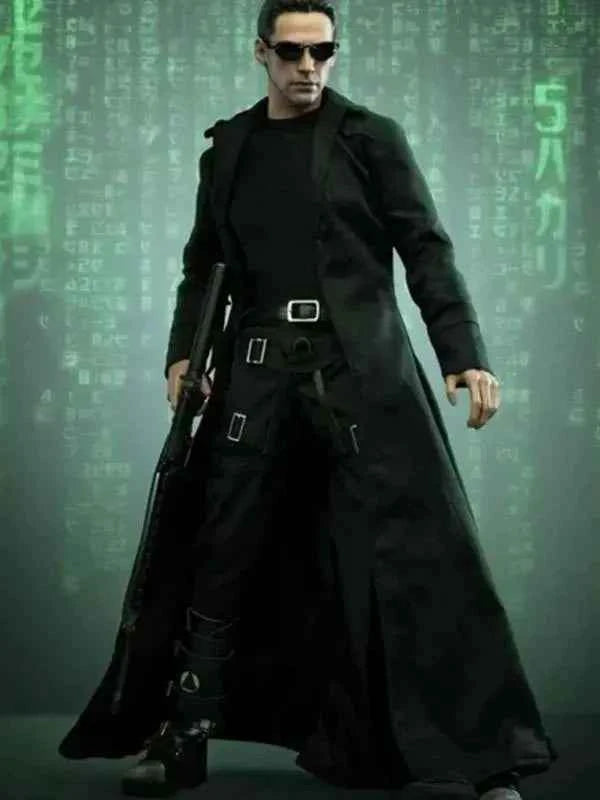 The Matrix 4 Neo Black Leather Trench Coat