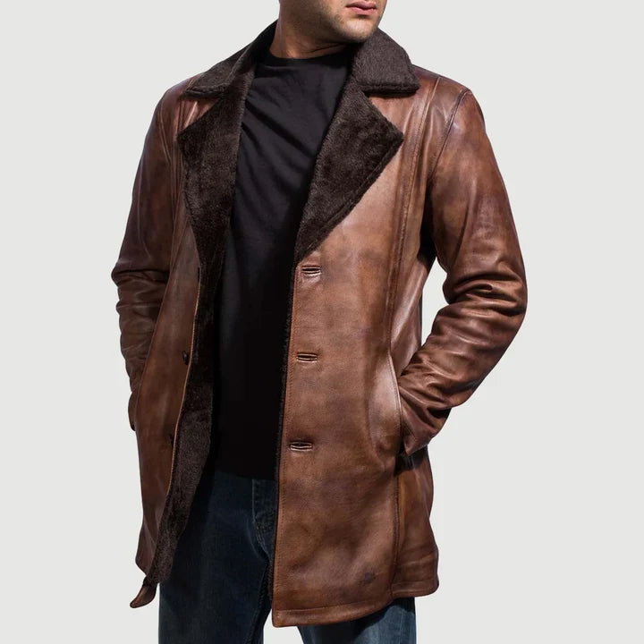 Harlow Distressed Brown Fur Leather Coat