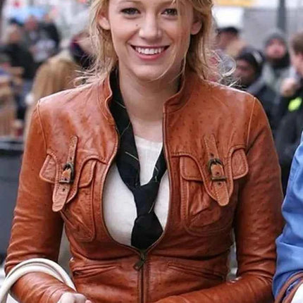 Gossip Girl Serena Woodsen Brown Leather Jacket