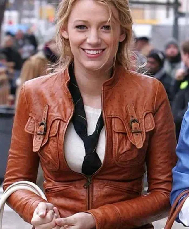 Gossip Girl Serena Woodsen Brown Leather Jacket