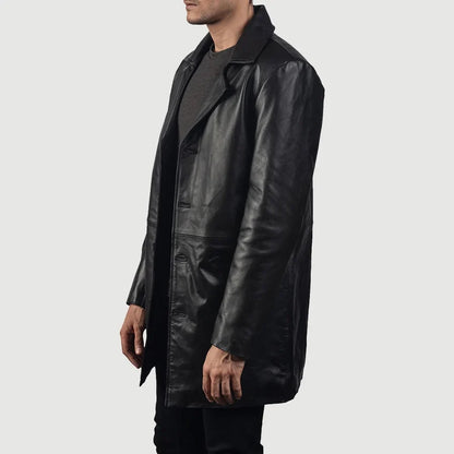 Harrington Black Cowhide Men Leather Coat