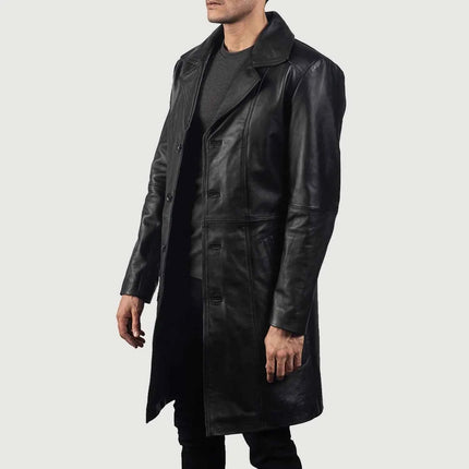 Men's Don Long Black Leather Coat