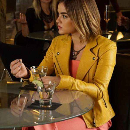 Lucy Hale Pretty Little Liars Yellow Leather Biker Jacket