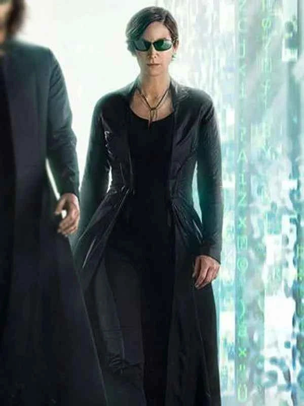 The Matrix 4 Carrie Anne Moss Black Trench Coat