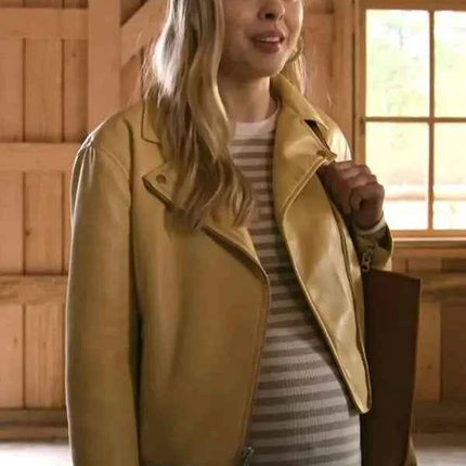 Virgin River Season 6 Sarah Dugdale Yellow Biker Jacket