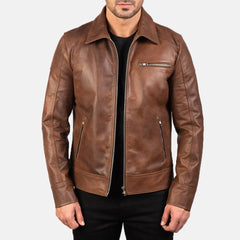 Men Lavendard Brown Leather Biker Jacket - Top Celeb Style