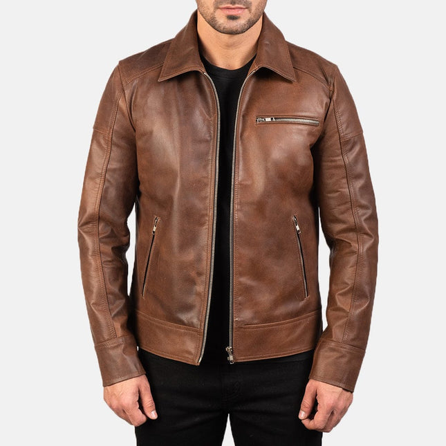 Men Lavendard Brown Leather Biker Jacket