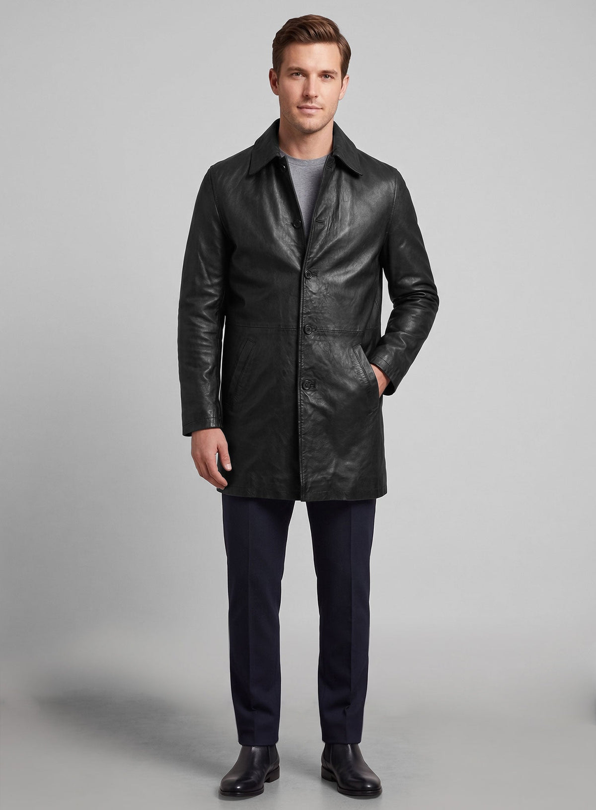 Ravensworth Black Leather Trench Coat