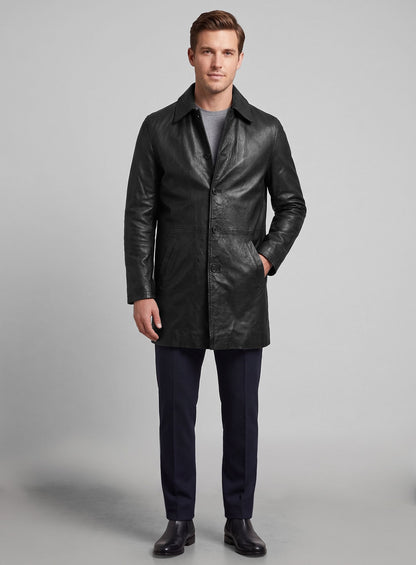Ravensworth Black Leather Trench Coat