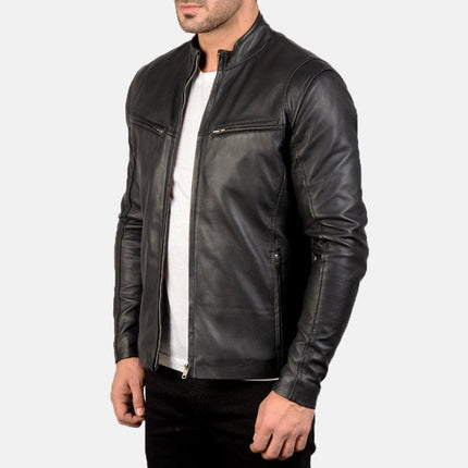 MEN IONIC BLACK LEATHER JACKET