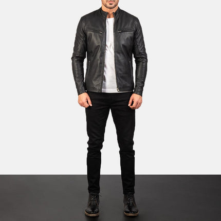 MEN IONIC BLACK LEATHER JACKET