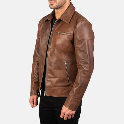 Men Lavendard Brown Leather Biker Jacket