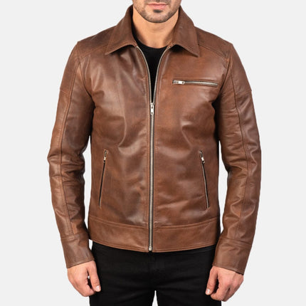 Men Lavendard Brown Leather Biker Jacket