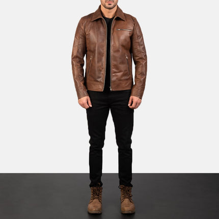 Men Lavendard Brown Leather Biker Jacket