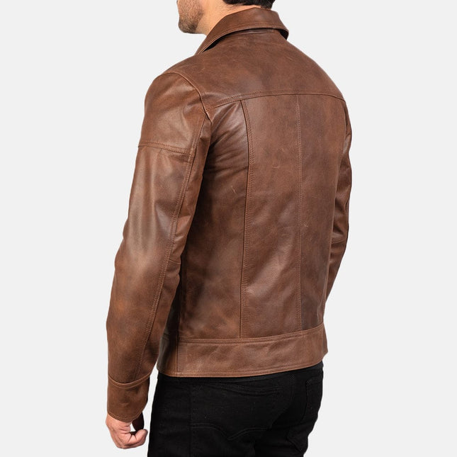 Men Lavendard Brown Leather Biker Jacket