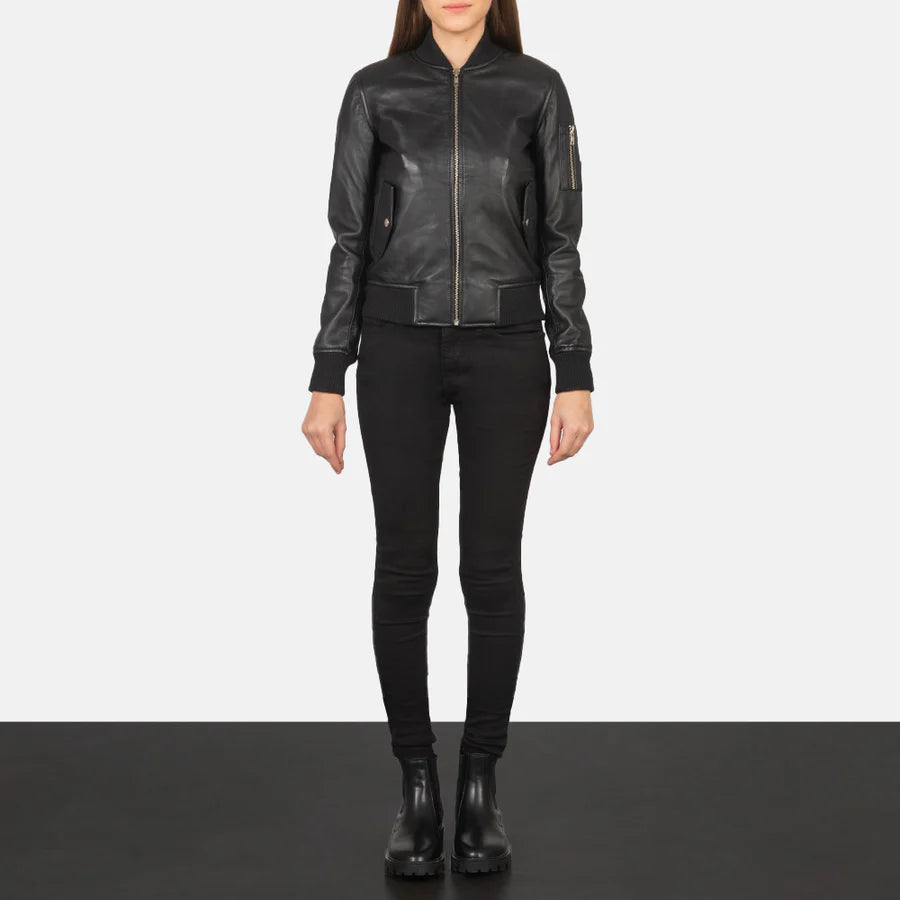 Ava Ma-1 Women Green Leather Bomber Jacket