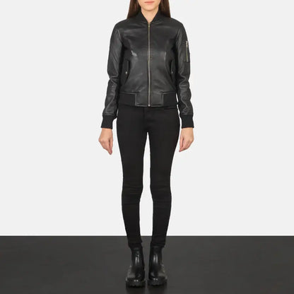 Ava Ma-1 Women Green Leather Bomber Jacket