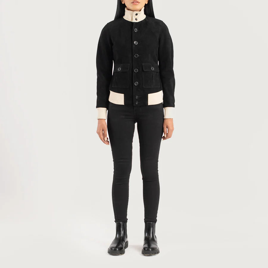 Sasha A1 Women Black Suede Bomber Jacket