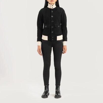 Sasha A1 Women Black Suede Bomber Jacket