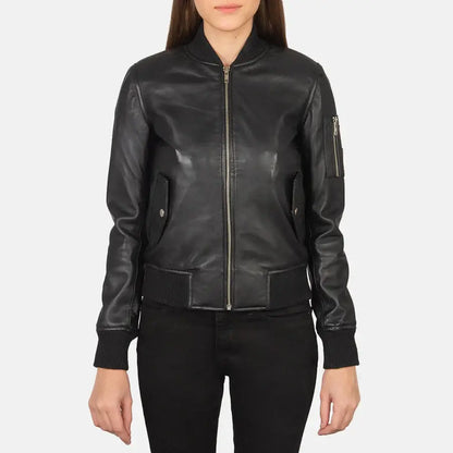 Ava Ma-1 Women Green Leather Bomber Jacket