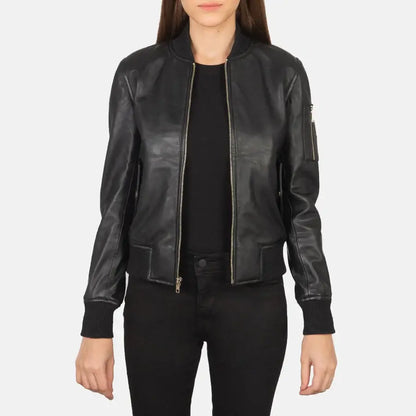 Ava Ma-1 Women Green Leather Bomber Jacket