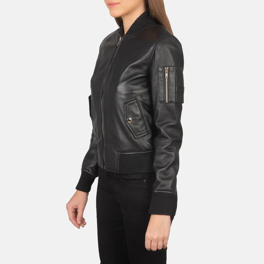 Ava Ma-1 Women Green Leather Bomber Jacket