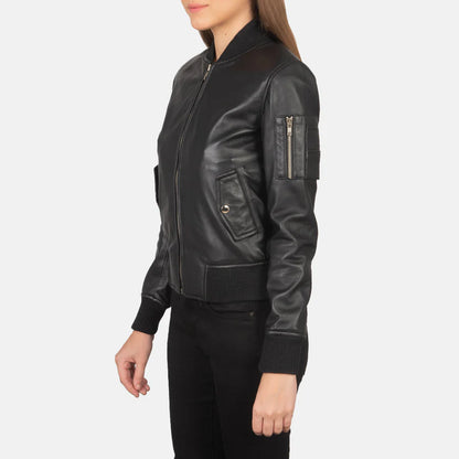 Ava Ma-1 Women Green Leather Bomber Jacket