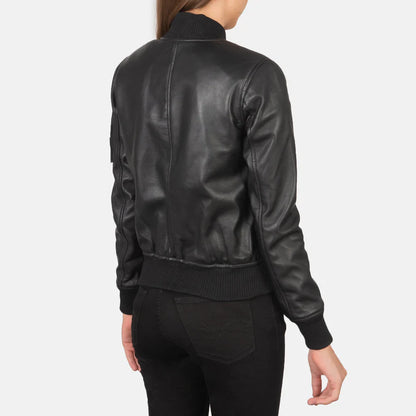Ava Ma-1 Women Green Leather Bomber Jacket