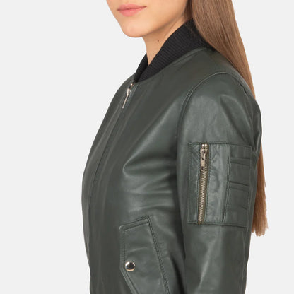 Ava Ma-1 Women Green Leather Bomber Jacket