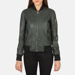 Ava Ma-1 Women Green Leather Bomber Jacket