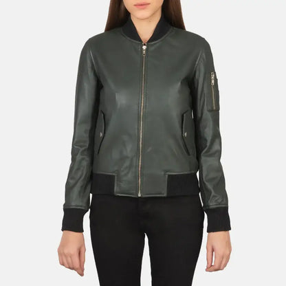Ava Ma-1 Women Green Leather Bomber Jacket