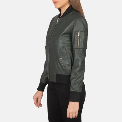 Ava Ma-1 Women Green Leather Bomber Jacket