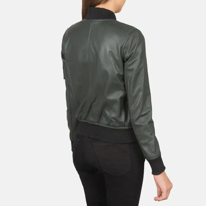 Ava Ma-1 Women Green Leather Bomber Jacket