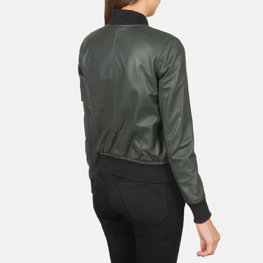 Ava Ma-1 Women Green Leather Bomber Jacket