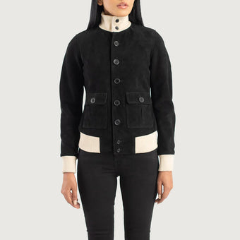 Sasha A1 Women Black Suede Bomber Jacket