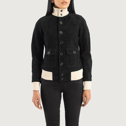 Sasha A1 Women Black Suede Bomber Jacket