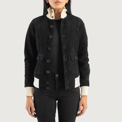 Sasha A1 Women Black Suede Bomber Jacket