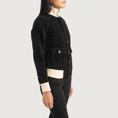 Sasha A1 Women Black Suede Bomber Jacket