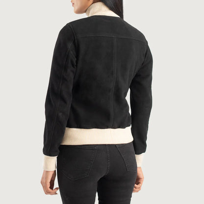 Sasha A1 Women Black Suede Bomber Jacket