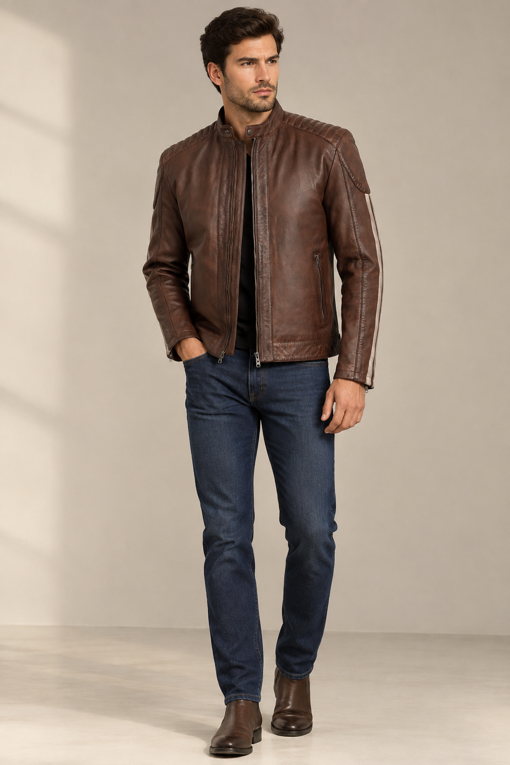 Ridgeway Cognac Waxed Cafe Racer Jacket