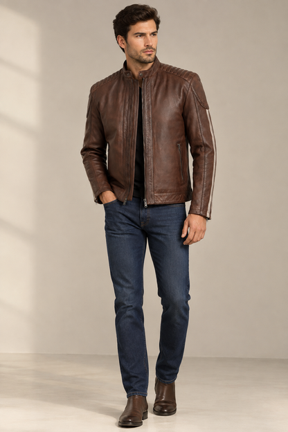Ridgeway Cognac Waxed Cafe Racer Jacket